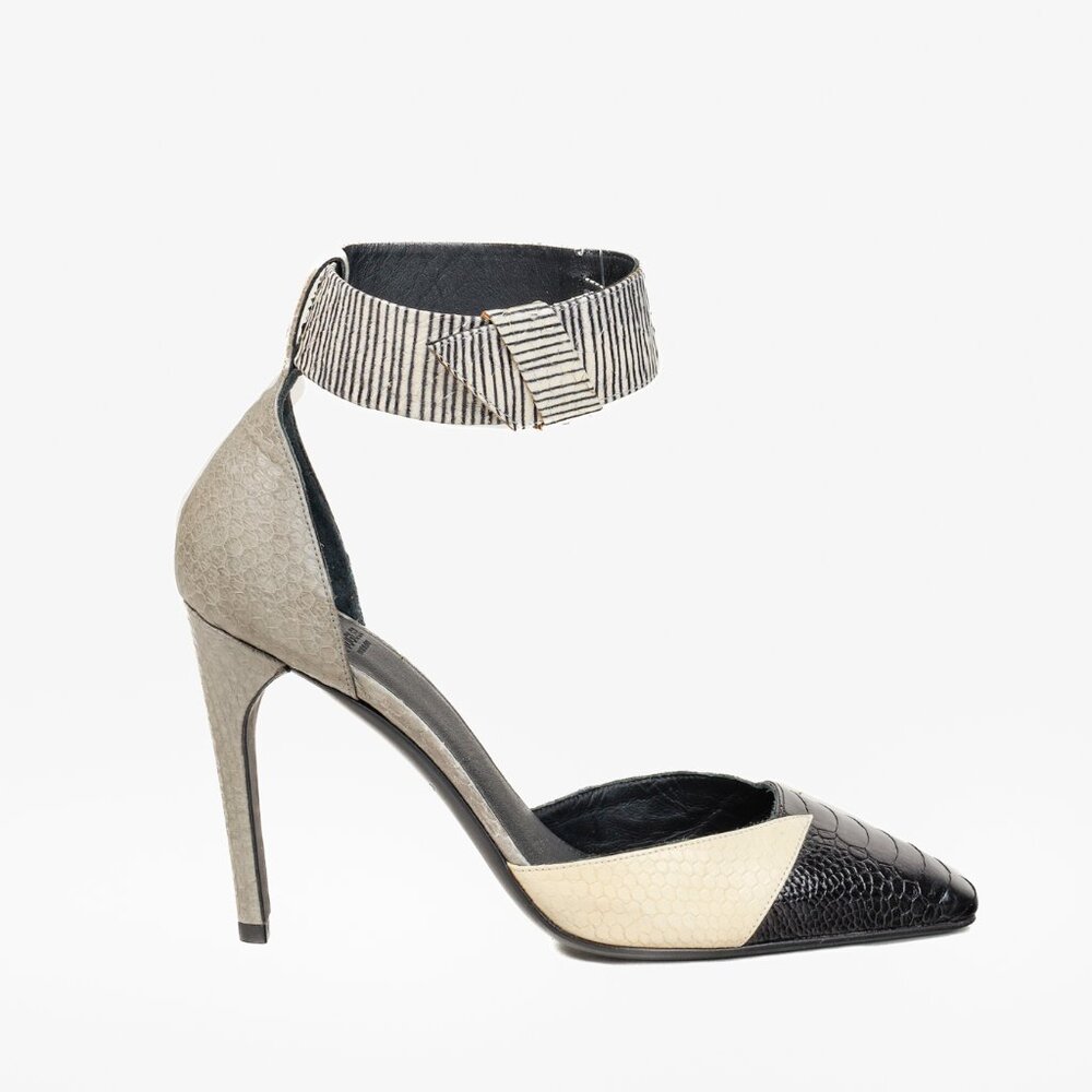 Mugler Black & White Mix-Material Strap Heels